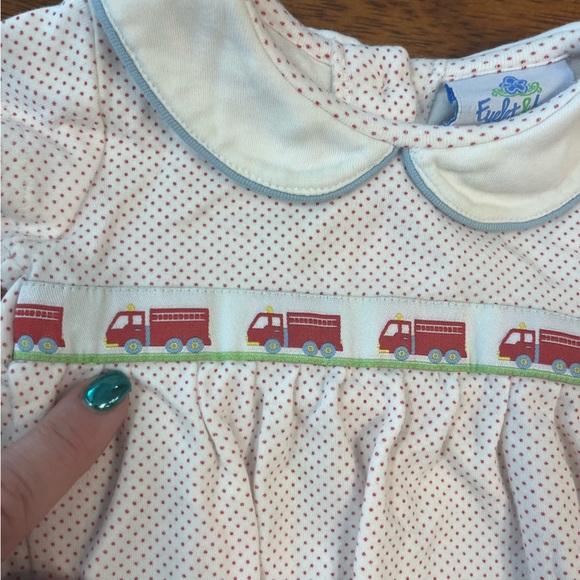 Eyelet and Ivy 100% Pima Red Polka Dot firetruck embroidered bubble size 6M - Picture 2 of 6